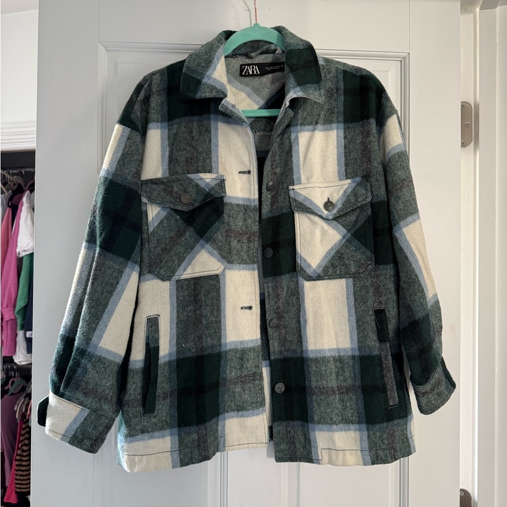 Zara Forest Green and Cream Checkered Jacket